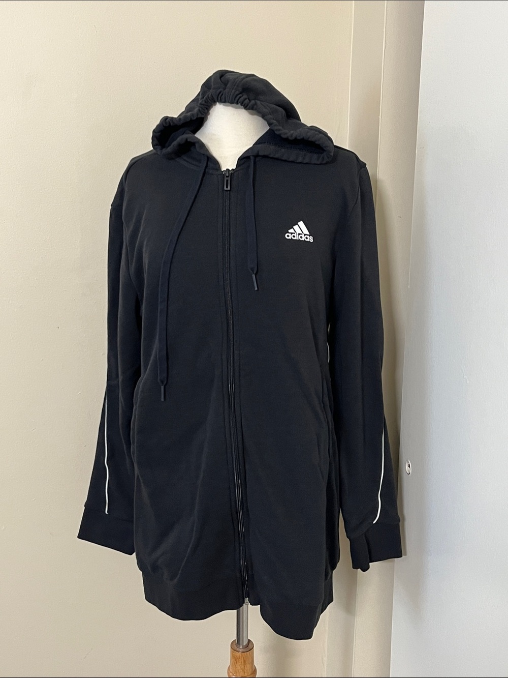 adidas Black Full-Zip Hooded Bomber Jacket with White Logo